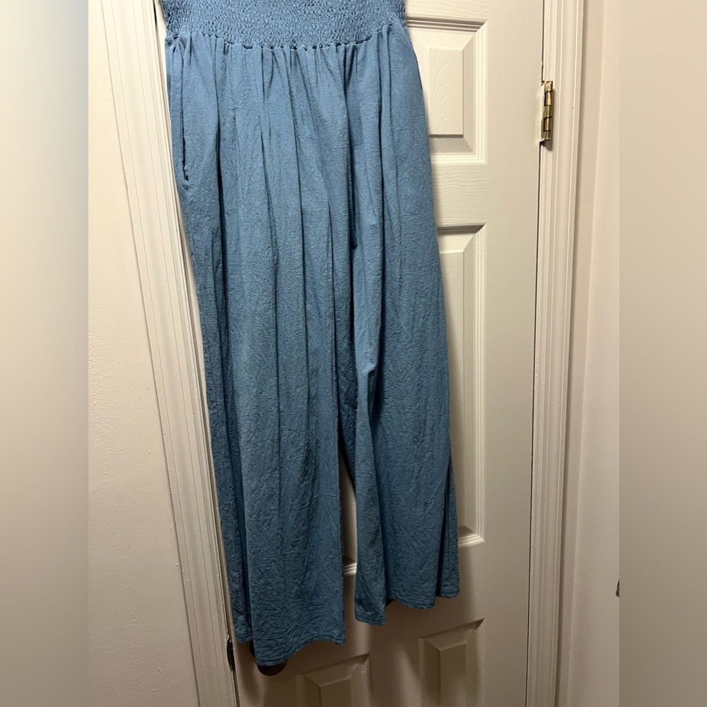High waisted denim-like dress pants with wide legs.
